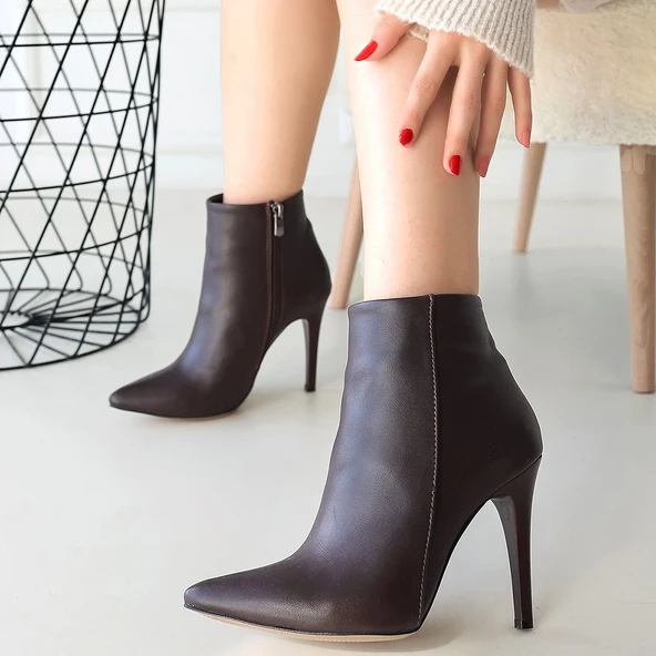 Blan Kahverengi Cilt Topuklu Bot - Resim 5