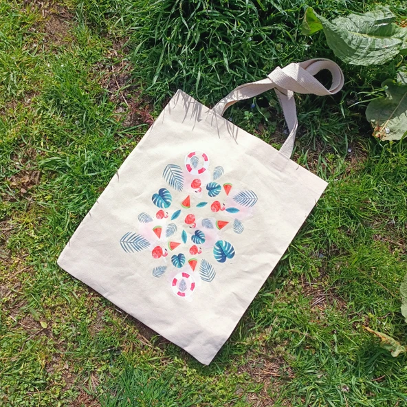 Utterly Good Karpuzlu Bez Çanta Seti  Roller Kalem Hediyeli  Bez Çanta  Bez Kalemlik  Bez Cüzdan - Resim 4