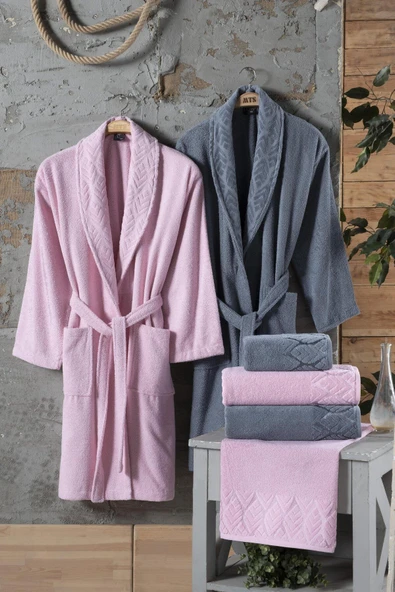 Fiesta Kısmi Kadife Jakarlı %100 Pamuklu Aile Bornoz Seti - Resim 6