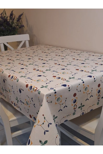 Elyaflı Pvc Muşamba - Desenli Silinebilir Masa Örtüsü ( BEJ ) - Resim 5