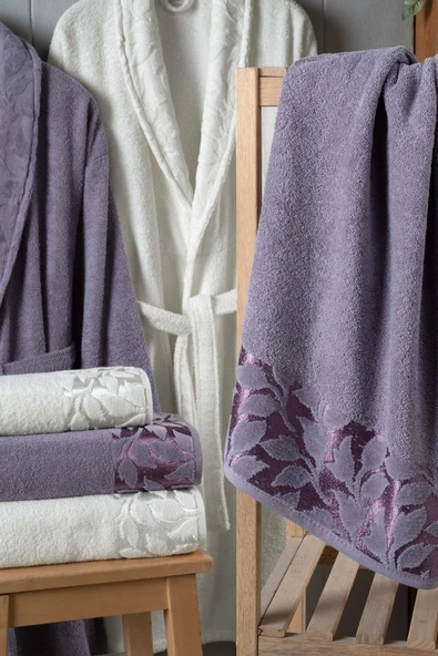 Fiesta Kısmi Kadife Jakarlı %100 Pamuklu Aile Bornoz Seti - Resim 2