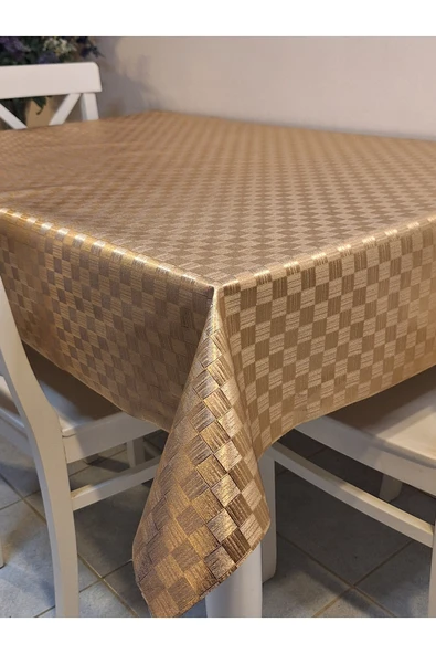 GOLD  PARLAK SİLİNEBİLİR MASA ÖRTÜSÜ - ELYAFLI PVC MUŞAMBA - Resim 5