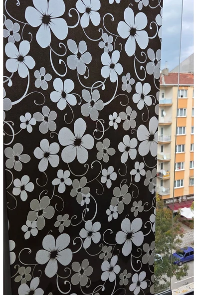 Statik Cam Filmi Siyah Çiçekli Folyo – Duşa Kabin, Pencere ve Ofis Dekorasyon Kaplaması - Resim 2
