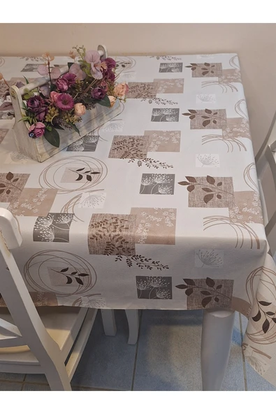 Elyaflı Pvc Muşamba - Desenli Silinebilir Masa Örtüsü ( KAHVERENĞİ ) - Resim 4