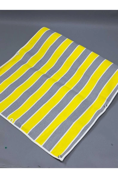 75 x150 cm Gri Sarı  Çizğili  Kumaş Balkon Brandası  Kenarları Biye Dikişli - Resim 2