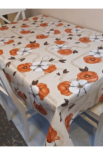Elyaflı Pvc Muşamba - Desenli Silinebilir Masa Örtüsü ( TURUNCU ) - Resim 3