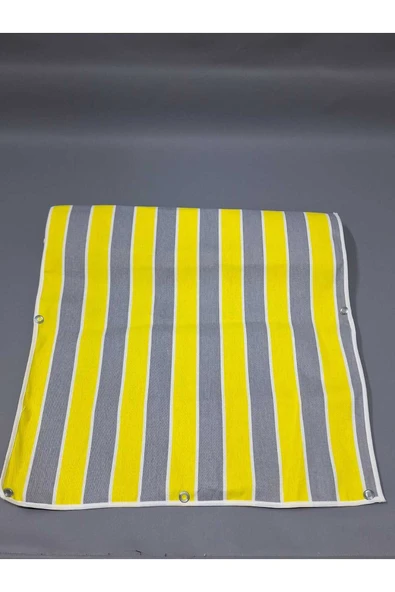 67x150cm Gri Sarı  Çizğili  Kumaş Balkon Brandası  Kenarları Biye Dikişli ürün görseli