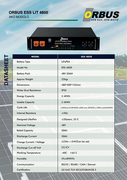 Orbus 48V 50AH Lityum Akü Modülü - Resim 2