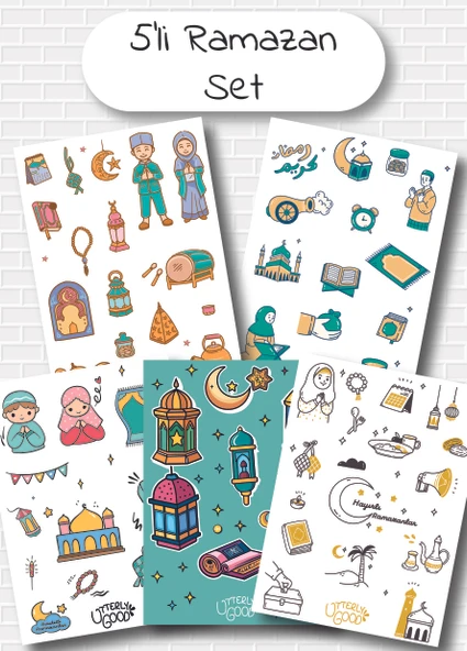 Utterly Good Ramazan Temalı 5'li Sticker Seti  Bullet Journal  Notebook  Ajanda  Scrapbook Için Uygun Set ürün görseli
