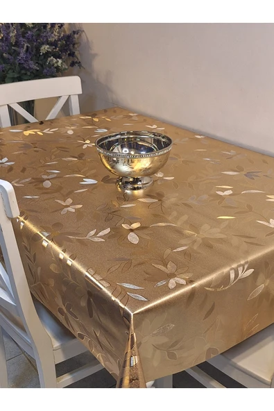 GOLD  PARLAK SİLİNEBİLİR MASA ÖRTÜSÜ - ELYAFLI PVC MUŞAMBA - Resim 2