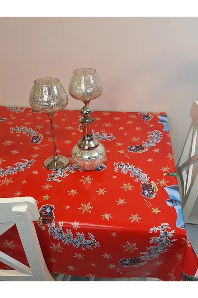 Yeni Yıl Desenli Elyaflı PVC Masa Örtüsü – Silinebilir ve Su Geçirmez Muşamba - Resim 3