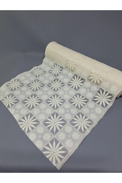 PVC KÜPÜR DANTEL RAF VE DOLAP ÖRTÜSÜ RUNNER  (KREM) - Resim 2