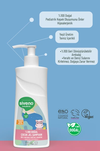 Siveno Doğal Yenidoğan Bebek Çocuk Jel Şampuanı Saç ve Vücut Konak Önleyici 325 ml - Resim 5