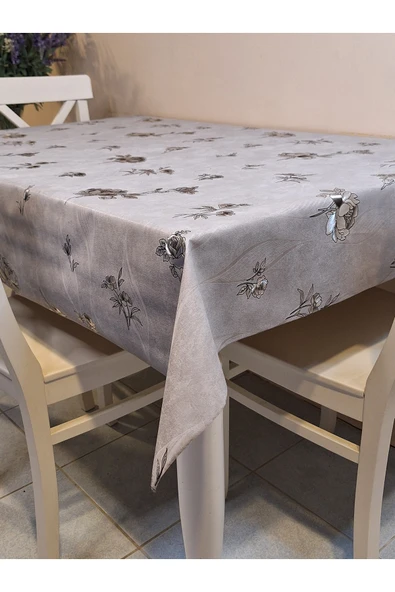 GÜMÜŞ PARLAK SİLİNEBİLİR MASA ÖRTÜSÜ - ELYAFLI PVC MUŞAMBA - Resim 5