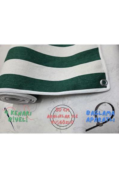 75 x 150 cm Sarı Beyaz  Çizğili  Kumaş Balkon Brandası  Kenarları Biye Dikişli - Resim 5