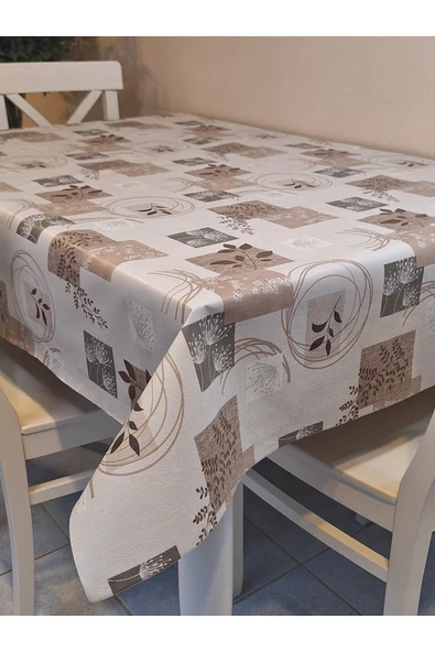 Elyaflı Pvc Muşamba - Desenli Silinebilir Masa Örtüsü ( KAHVERENĞİ ) - Resim 5