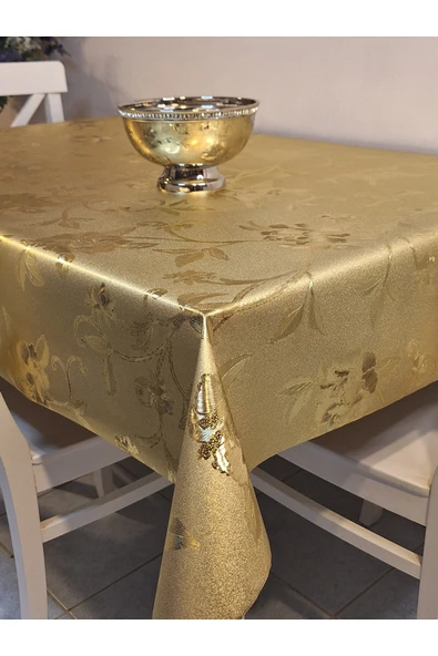GOLD  PARLAK SİLİNEBİLİR MASA ÖRTÜSÜ - ELYAFLI PVC MUŞAMBA - Resim 9