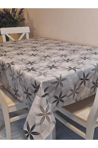 Elyaflı Pvc Muşamba - Desenli Silinebilir Masa Örtüsü ( GRİ ) - Resim 5