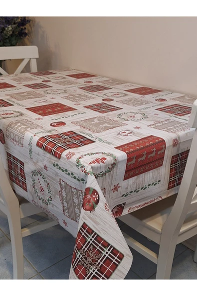 Yeni Yıl Desenli Elyaflı PVC Masa Örtüsü – Silinebilir ve Su Geçirmez Muşamba - Resim 5