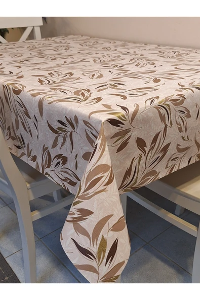 Elyaflı Pvc Muşamba - Desenli Silinebilir Masa Örtüsü ( GRİ-BEJ ) - Resim 12