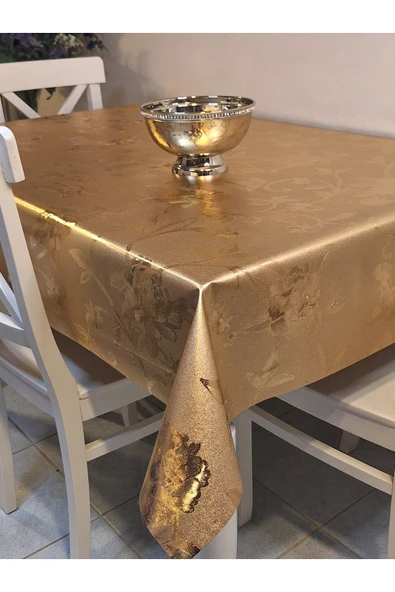 GOLD  PARLAK SİLİNEBİLİR MASA ÖRTÜSÜ - ELYAFLI PVC MUŞAMBA ürün görseli
