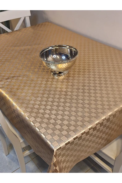 GOLD  PARLAK SİLİNEBİLİR MASA ÖRTÜSÜ - ELYAFLI PVC MUŞAMBA - Resim 3