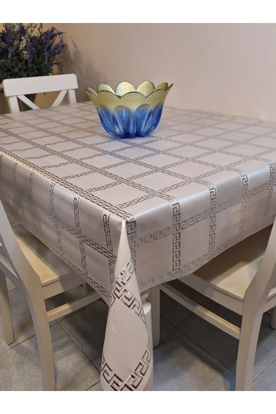 GÜMÜŞ PARLAK SİLİNEBİLİR MASA ÖRTÜSÜ - ELYAFLI PVC MUŞAMBA - Resim 3