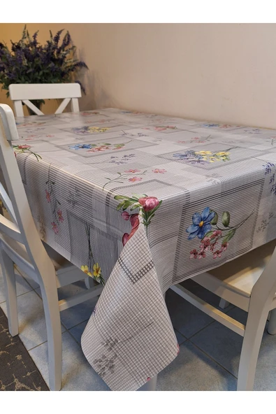 Elyaflı Pvc Muşamba - Desenli Silinebilir Masa Örtüsü ( GRİ ) - Resim 5