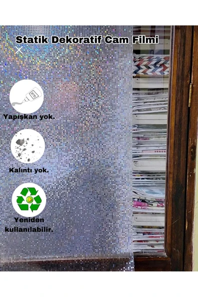 Cam Filmi Kaplama Statik Folyo  Buzlu Desenli Duşa Kabin Pencere Ofis Dekorasyon - Resim 4