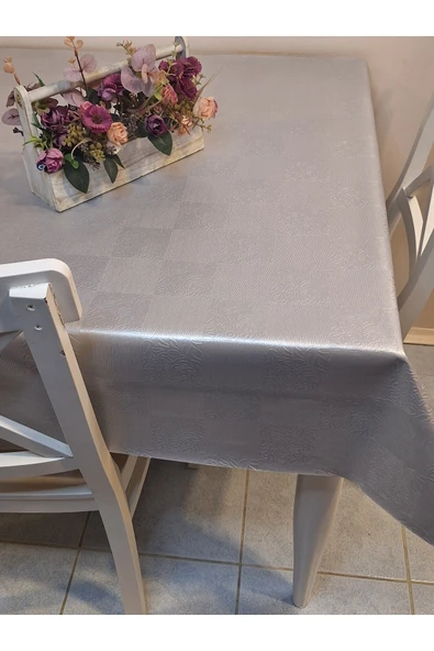 Elyaflı Pvc Muşamba - Desenli Silinebilir Masa Örtüsü ( GRİ ) - Resim 11