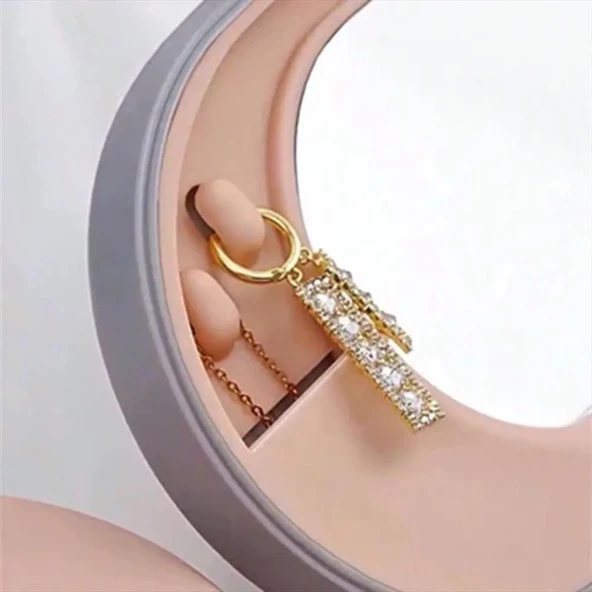 Aynalı Taşınabilir Takı Kutusu | Kadın Makyaj&aksesuar Düzenleyici Beyaz Kırmızı Kurdele - Resim 7