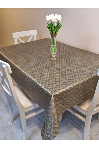 Elyaflı Pvc Muşamba - Desenli Silinebilir Masa Örtüsü (KAHVERENĞİ) - Resim 9