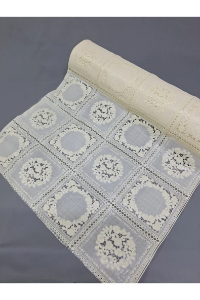 PVC KÜPÜR DANTEL RAF VE DOLAP ÖRTÜSÜ RUNNER  (KREM) - Resim 2