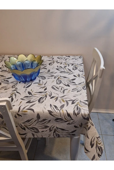 Elyaflı Pvc Muşamba - Desenli Silinebilir Masa Örtüsü ( GRİ-BEJ ) - Resim 4
