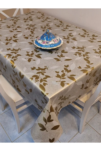Elyaflı Pvc Muşamba - Desenli Silinebilir Masa Örtüsü (BEJ) - Resim 3
