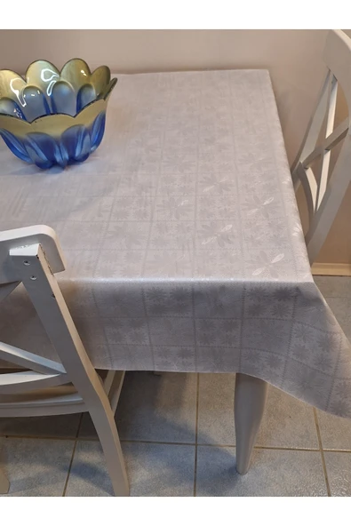 Elyaflı Pvc Muşamba - Desenli Silinebilir Masa Örtüsü ( GRİ) - Resim 4