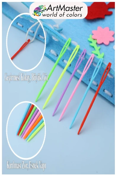 Plastik Yün İğnesi Renkli 20 Adet 9 cm Dikiş İğnesi Plastik İğne İplik İğnesi Dokuma İğnesi Örgü Dikme Dikiş - Resim 5