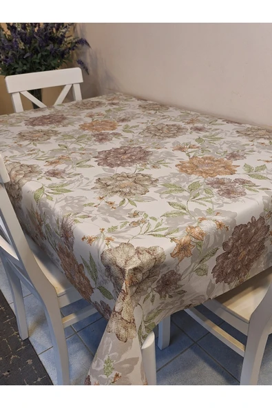Elyaflı Pvc Muşamba - Desenli Silinebilir Masa Örtüsü ( KAHVERENĞİ ) - Resim 2