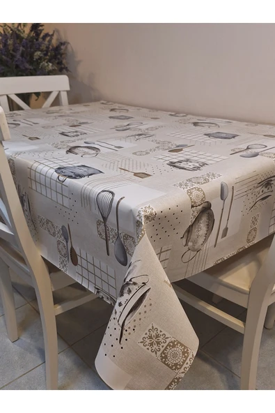 Elyaflı Pvc Muşamba - Desenli Silinebilir Masa Örtüsü ( BEJ) - Resim 5