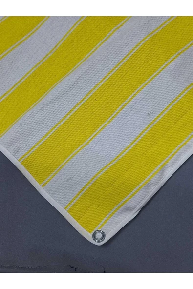 75 x 150 cm Sarı Beyaz  Çizğili  Kumaş Balkon Brandası  Kenarları Biye Dikişli - Resim 4