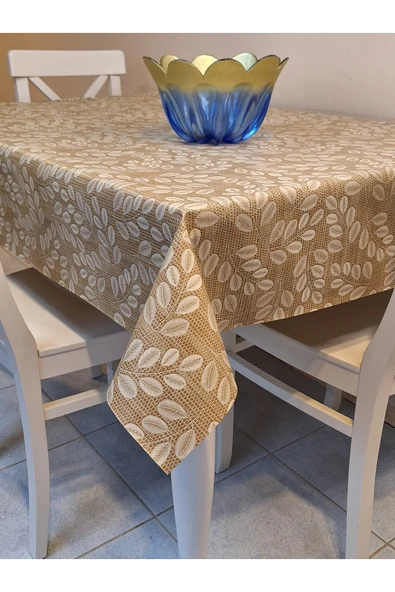 Elyaflı Pvc Muşamba - Desenli Silinebilir Masa Örtüsü (KREM) ürün görseli
