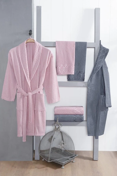 Fiesta Kısmi Kadife Jakarlı %100 Pamuklu Aile Bornoz Seti - Resim 7