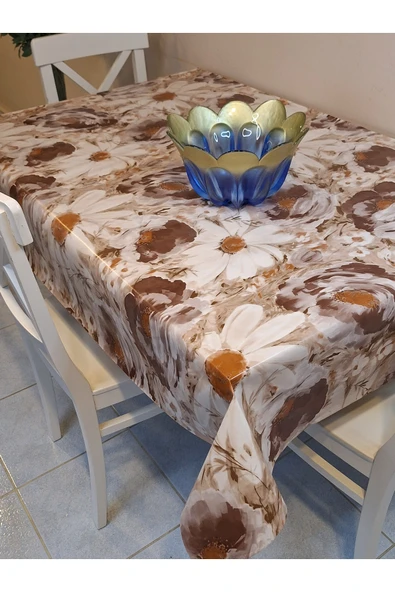 Elyaflı Pvc Muşamba - Desenli Silinebilir Masa Örtüsü ( KAHVERENĞİ ) - Resim 3