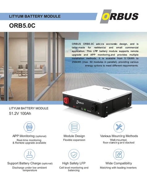 Orbus 51.2V 100 AH Lityum Akü Modülü - Resim 3