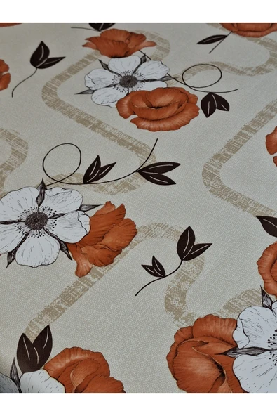 Elyaflı Pvc Muşamba - Desenli Silinebilir Masa Örtüsü ( TURUNCU ) - Resim 5