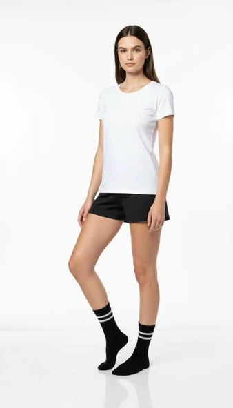 Kadın 2’li Spor Tenis Çorabı – Siyah ve Beyaz Çizgili Model - Resim 9