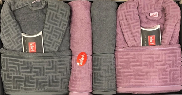 Brillant Kısmi Kadife %100 Pamuklu 8 Parça Aile Bornoz Seti - Resim 5