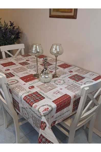 Yeni Yıl Desenli Elyaflı PVC Masa Örtüsü – Silinebilir ve Su Geçirmez Muşamba - Resim 2