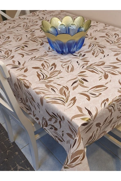 Elyaflı Pvc Muşamba - Desenli Silinebilir Masa Örtüsü ( GRİ-BEJ ) - Resim 10