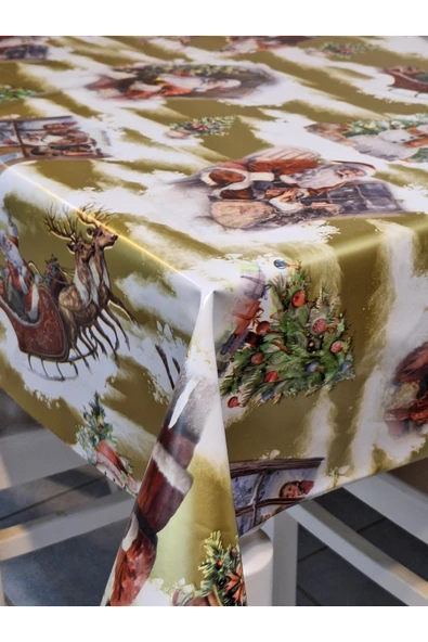Yeni Yıl Desenli Elyaflı PVC Masa Örtüsü – Silinebilir ve Su Geçirmez Muşamba - Resim 5
